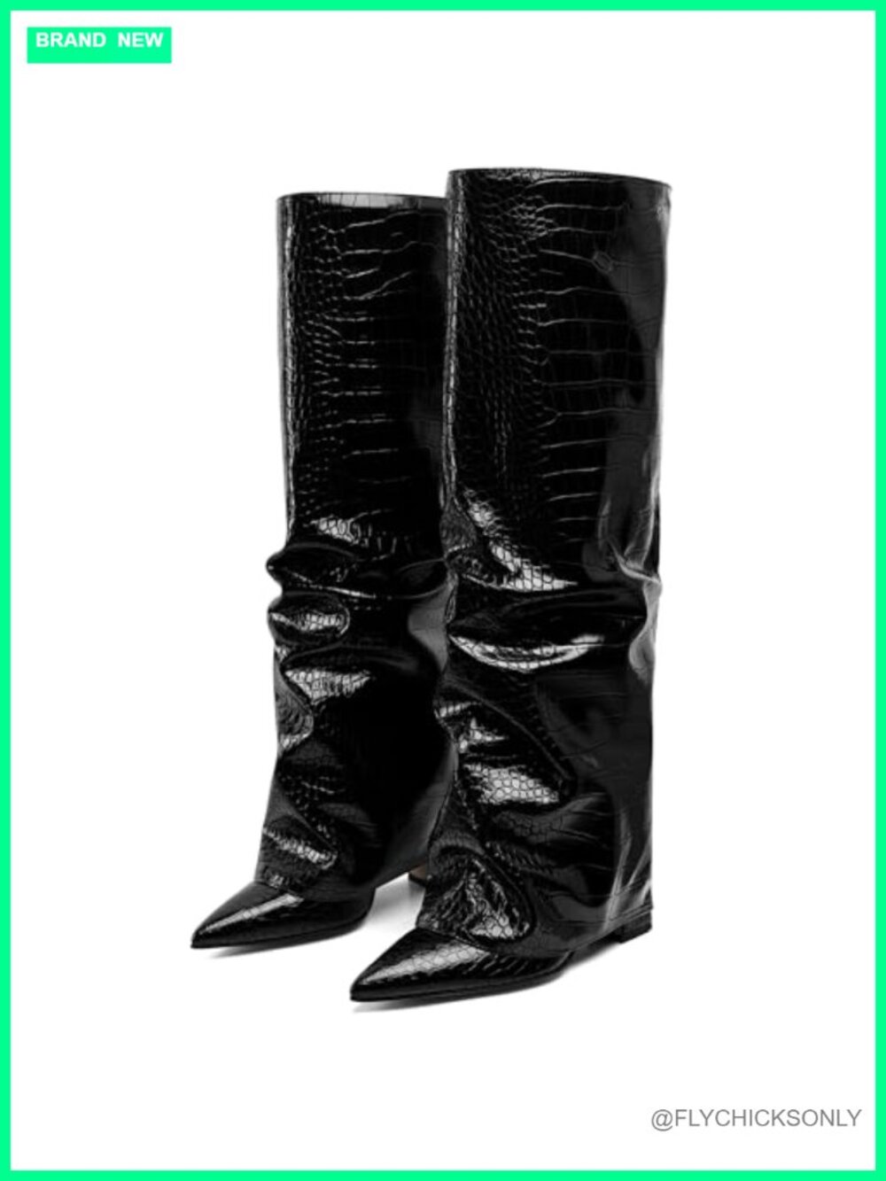 Synchoiss Fold Over Knee High Boots Women Wide Calf Chunky Heel Shark Boots